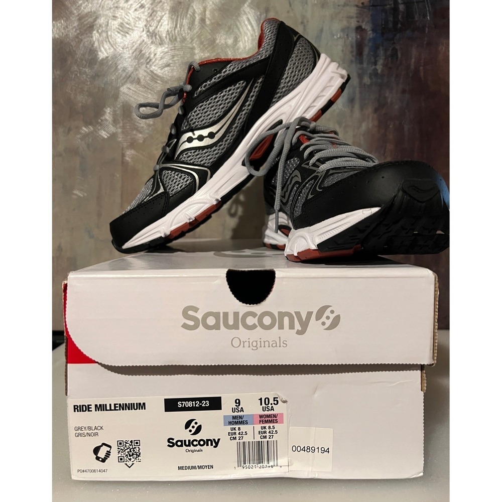 Saucony Originals Ride Millennium Grey Black Red S70812-23 Mens 9 Womens 10.5